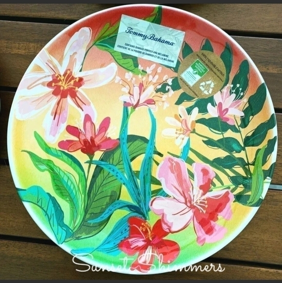 𝅺4PC Set Tommy Bahama Tropical Hibiscus Flowers Eco Melamine Dinner Plates New - Picture 2 of 6